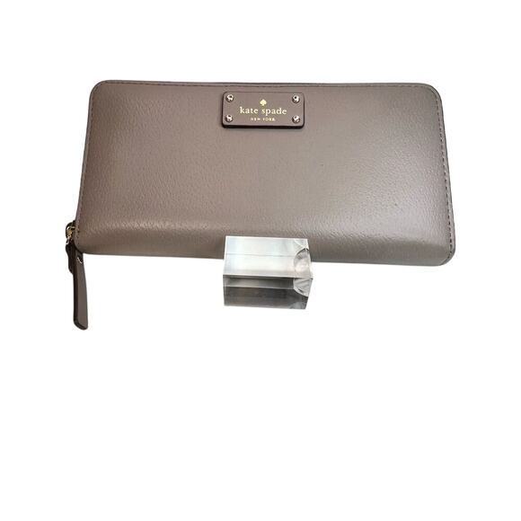 Kate Spade Taupe Leather Zip Around Continental Clutch